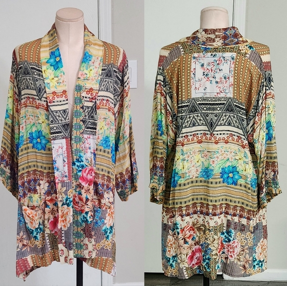 Johnny Was Multicolor Patchwork  Floral‎ Kimono - Picture 7 of 12